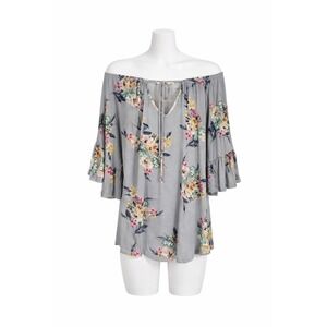 Whimsygoth Cottagecore Ruffle Bell Sleeve Dusty Blue Scoop Neck Keyhole Tie Top